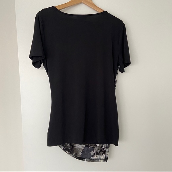 GEORGE JERSEY SHORT SLEEVED WRAP TOP, LARGE, BLACK WITH FLORAL DETAIL - Picture 2 of 4